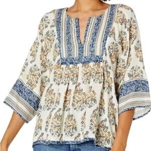 Lucky Brand Natural Muticolor Print Peasant Top. Size S/P